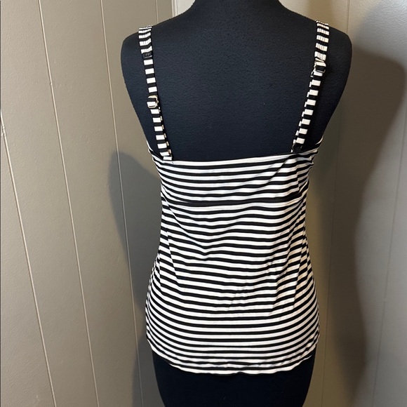 B14 Merona stripe twisted bodice ruched long tankini swimsuit top. Large - Picture 5 of 7